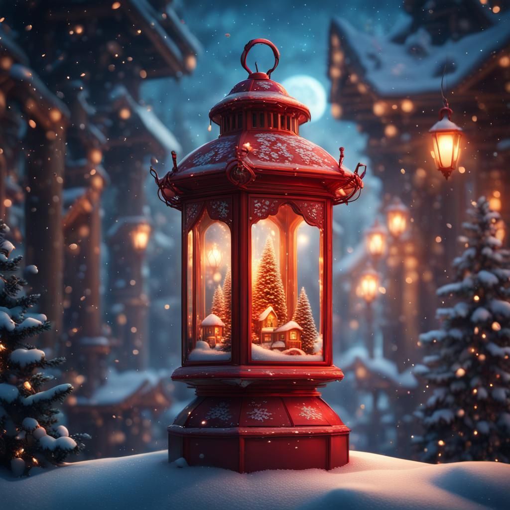 Festive Christmas Lantern in a Detailed Matte Painting