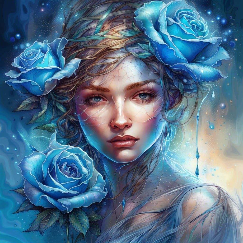 Magical Blue Rose with Glowing Dew Drops