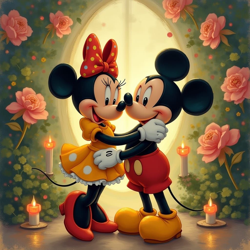 Nostalgic Disney-Inspired Portrait of Mickey and Minnie in L...