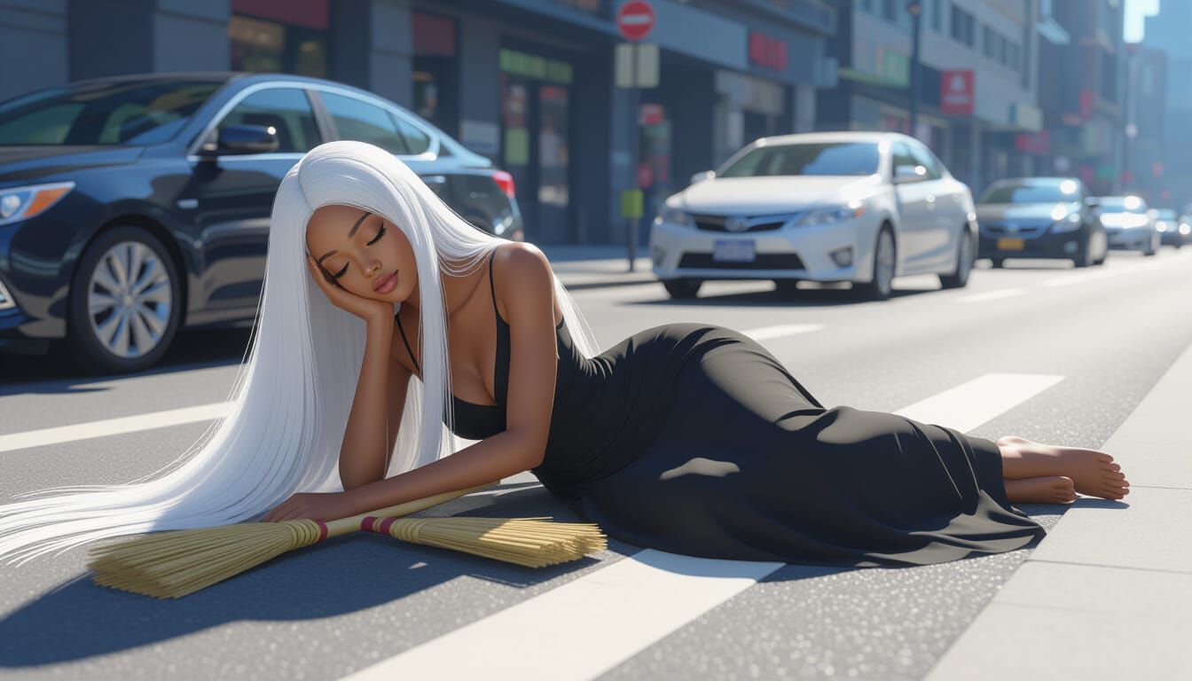 Animated Style Portrait of Young African Woman Sleeping on C...