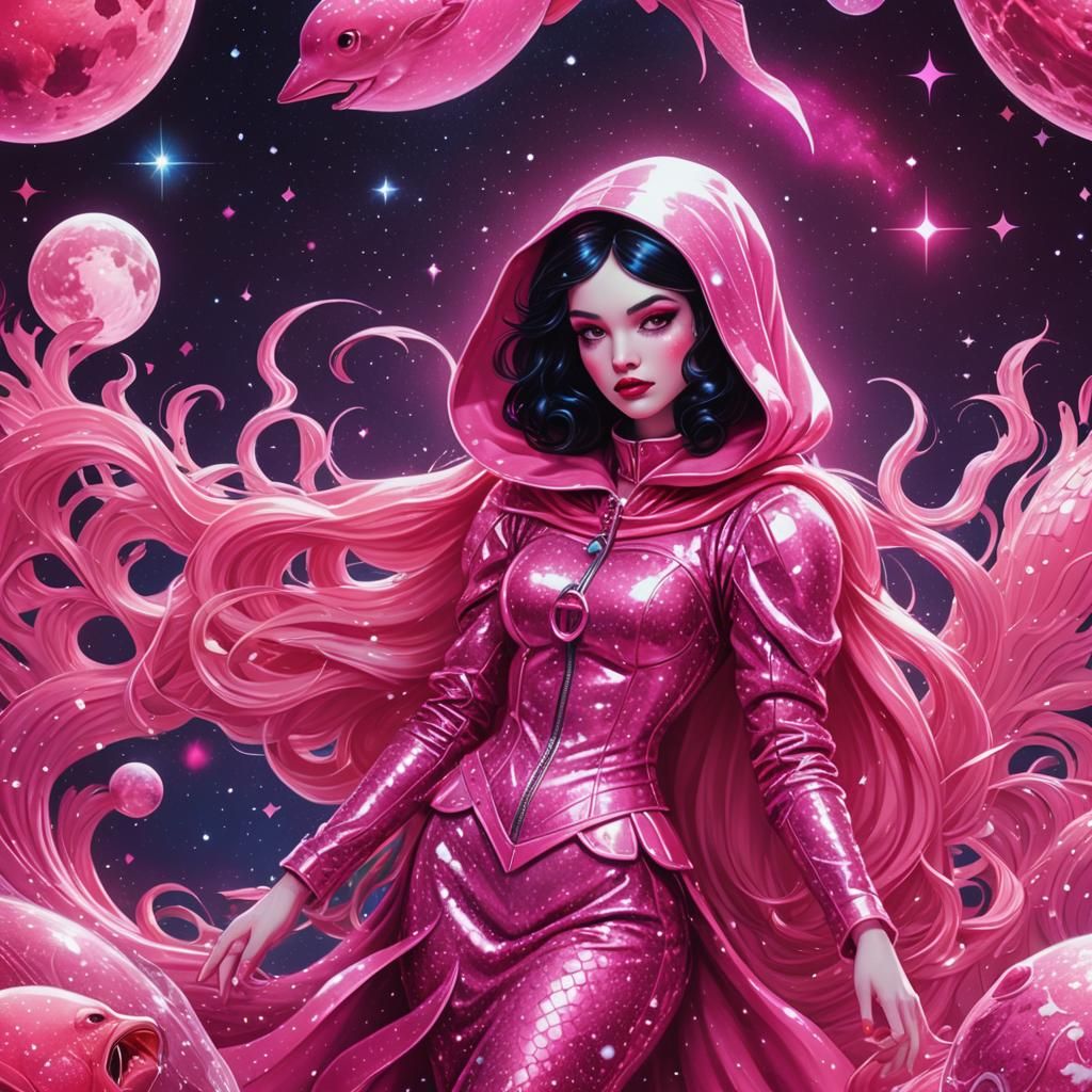 Snow White and Red Riding Hood Space Mermaids in Synthwave