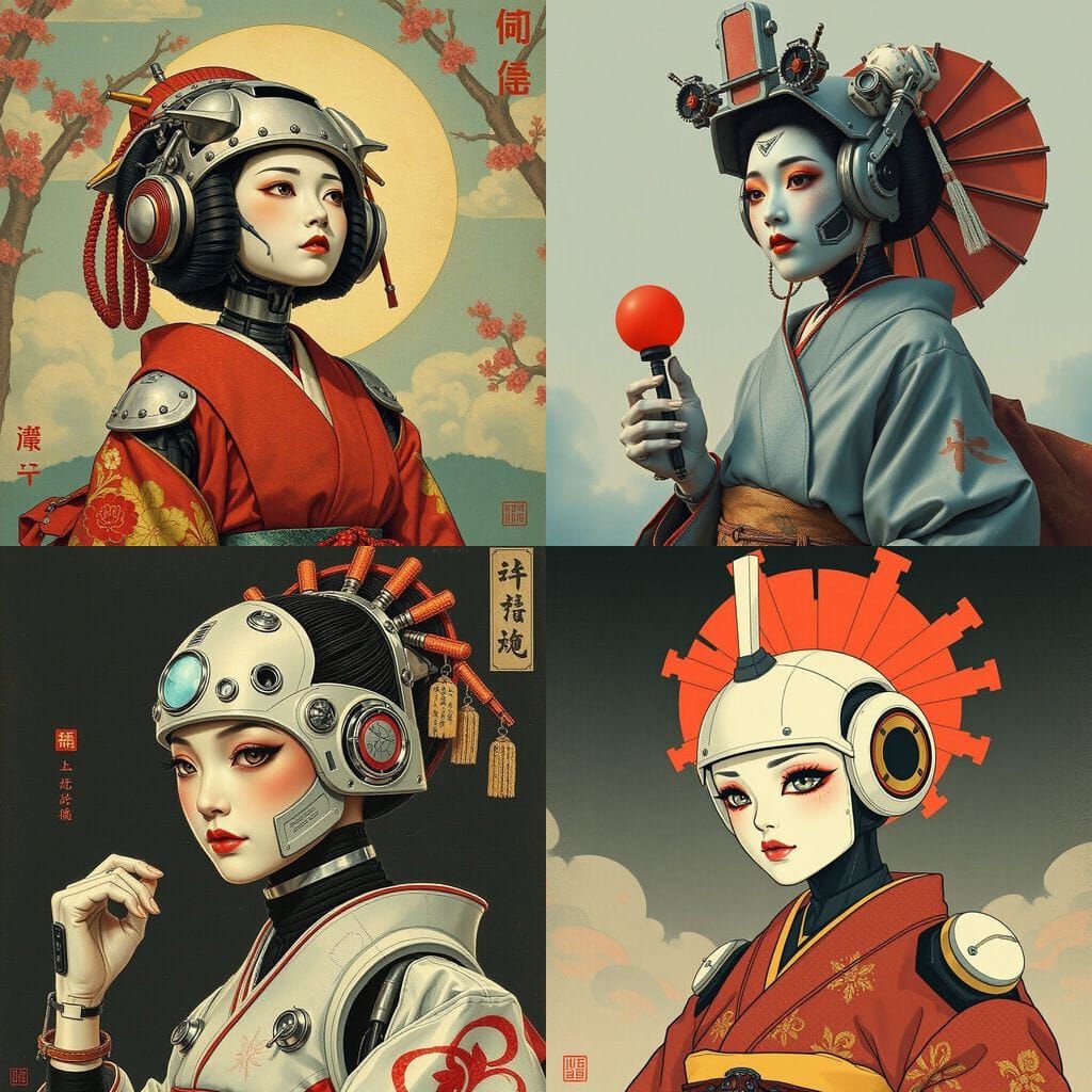 Cyberpunk Geisha Robot in Ukiyo-e Style