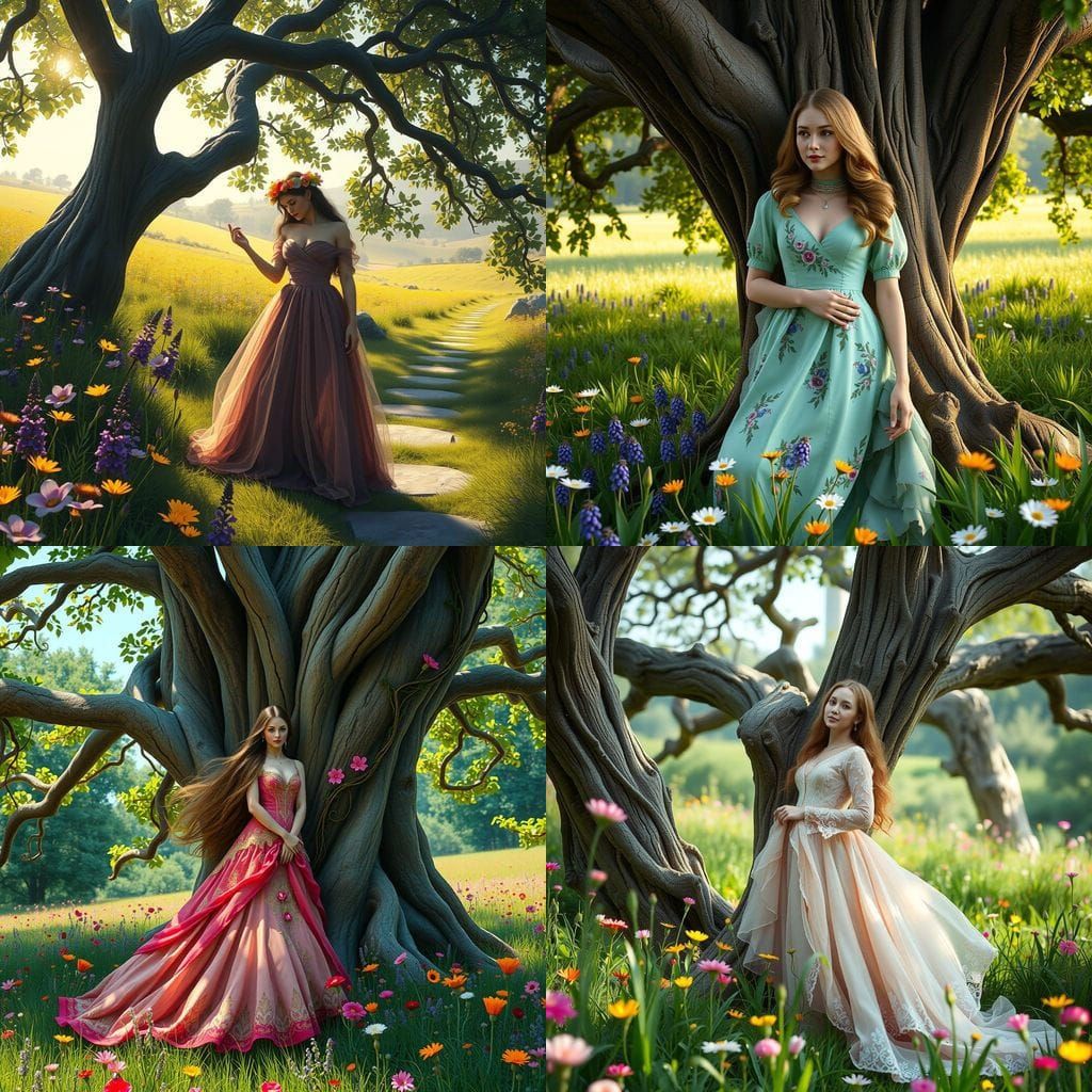 Lady in English Meadow, Fantastical Art in Deep Color
