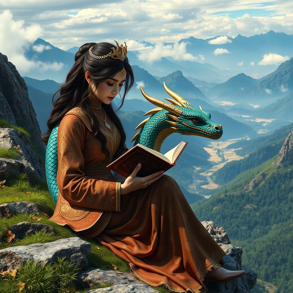 Princess Raya Reads in Serene Mountain Splendor