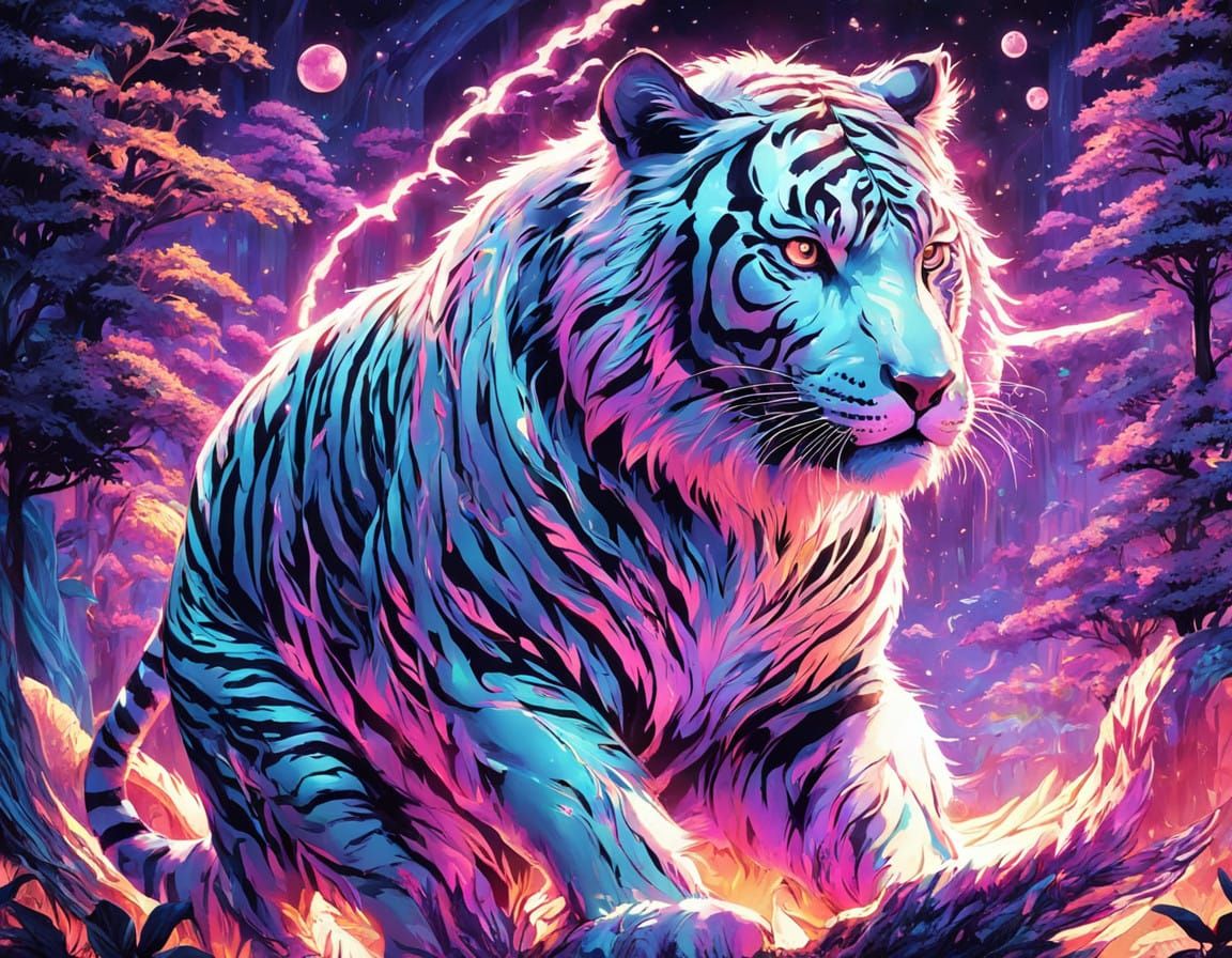 Mystical Tiger Unleashes Cosmic Power in Neon-Lit Josei Mang...