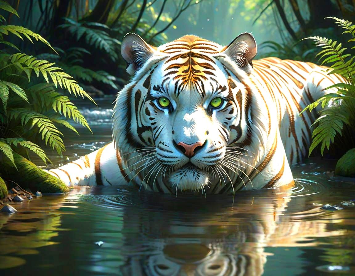 Surreal White Tiger Encounter in Photorealistic Hyper Close-...