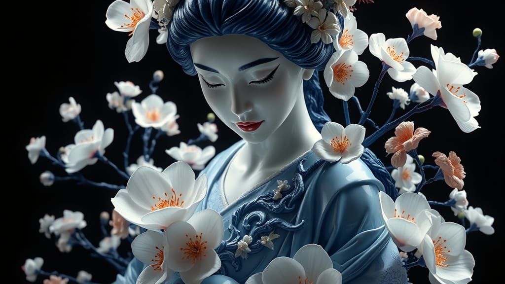 Celestial Goddess in Porcelain Elegance