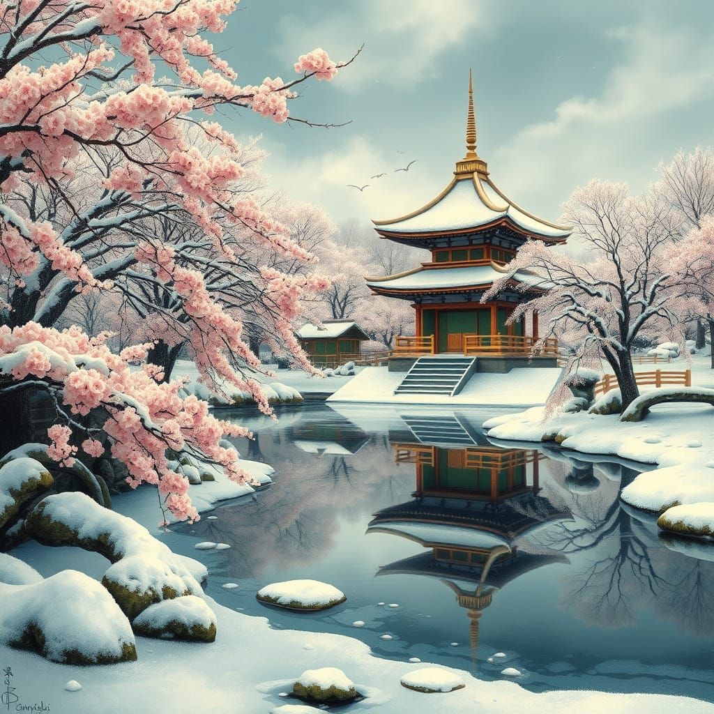 Winter Wonderland in a Traditional Japanese Garden
