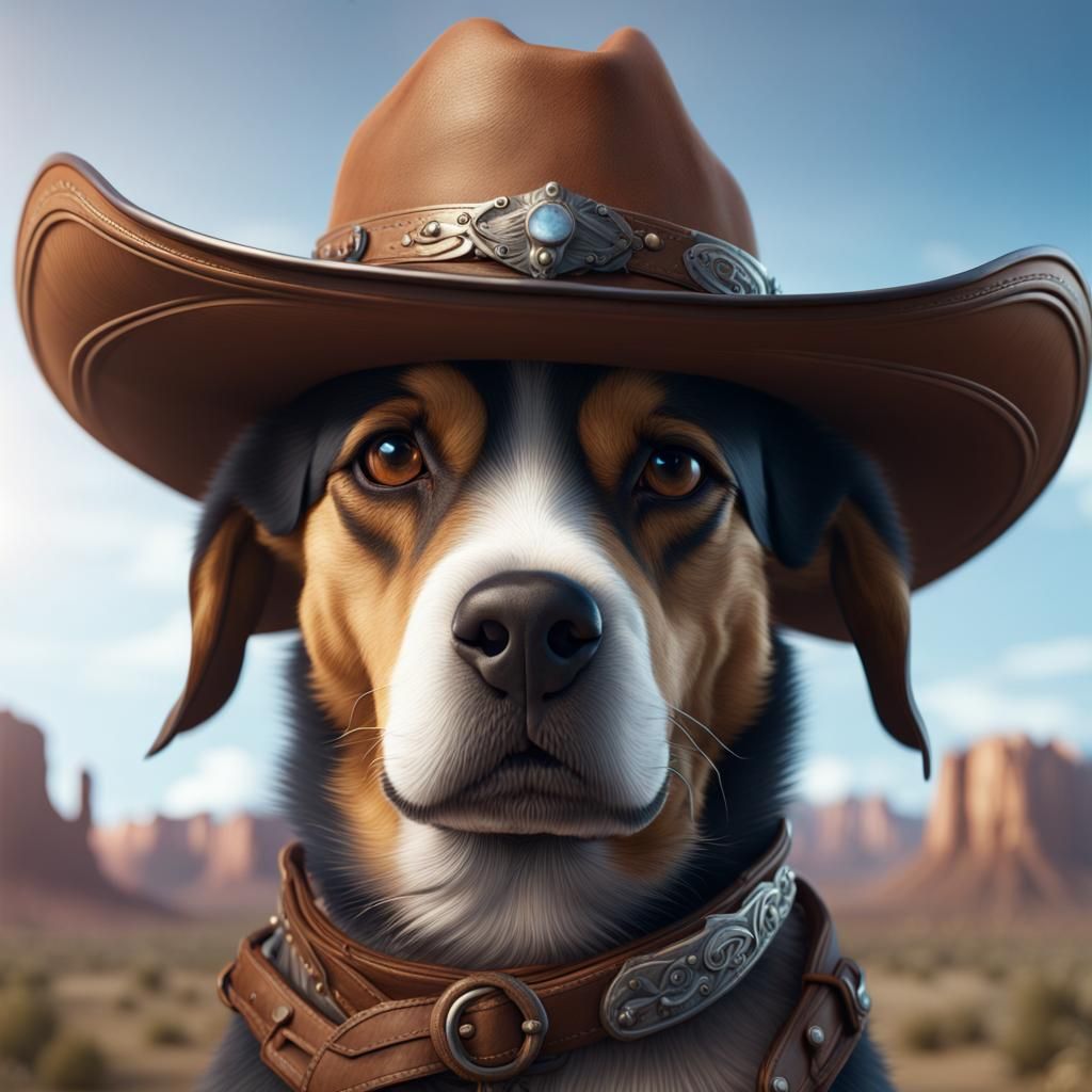 Dog in Cowboy Hat: Detailed Fantasy Art