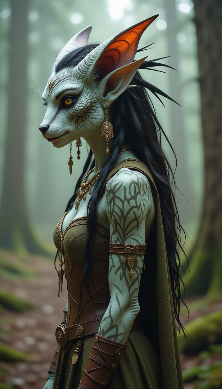 Eerie Fae Creature in Ancient Forest Glade