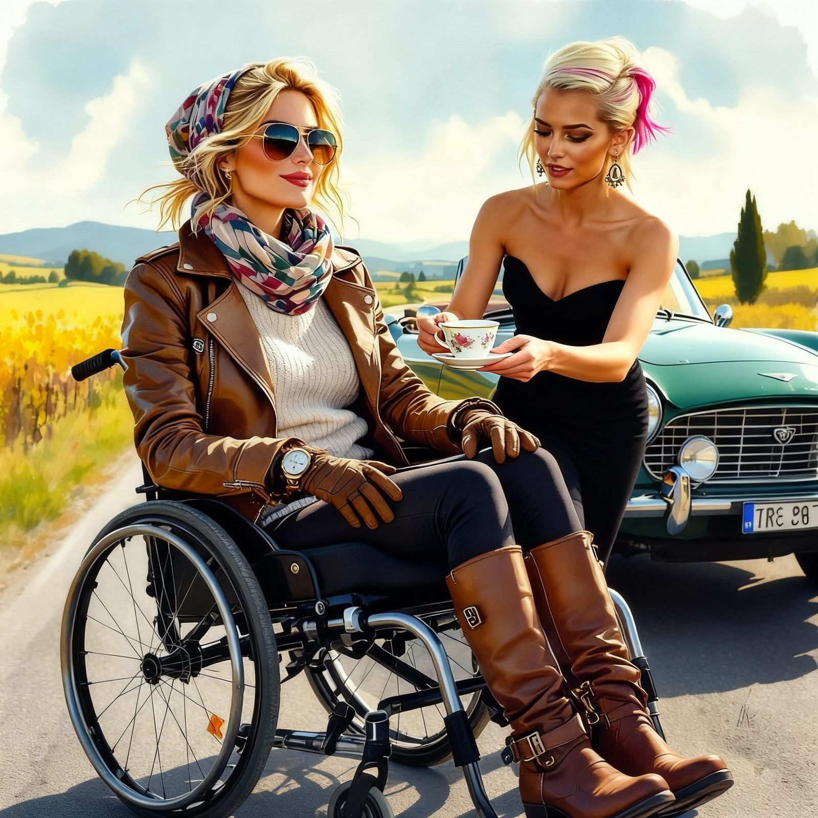 Woman Offers Tea to Person in Wheelchair