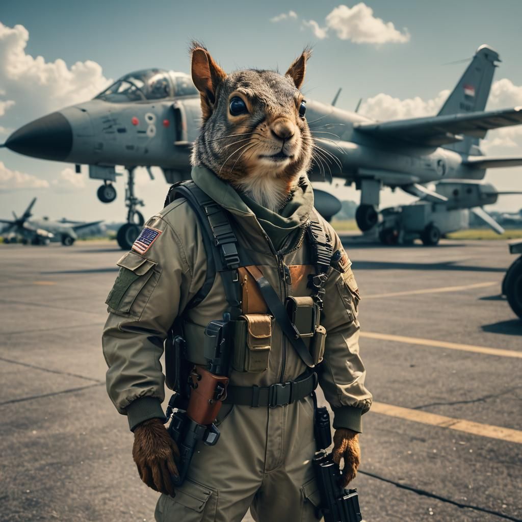 Squirrel Pilot in Military Cinematic Film Still