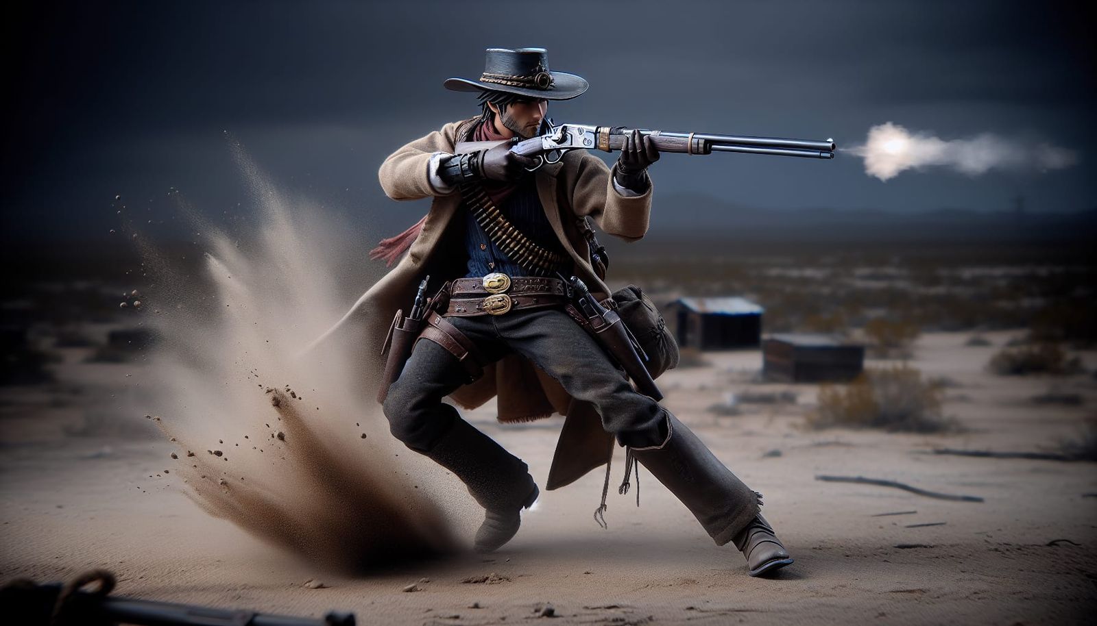 Anime Cowboy in Desert Scene