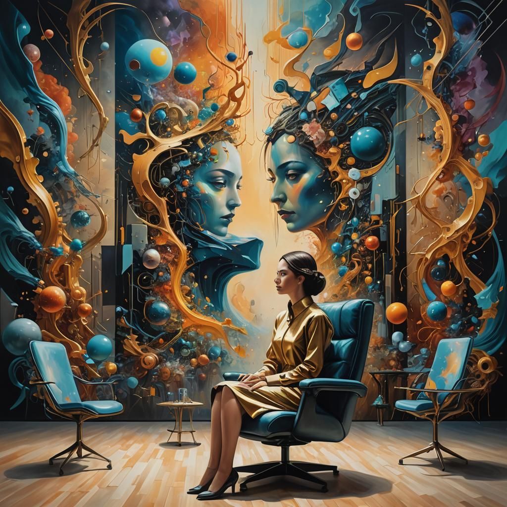 Surreal Woman and Screen in Digital Art Style