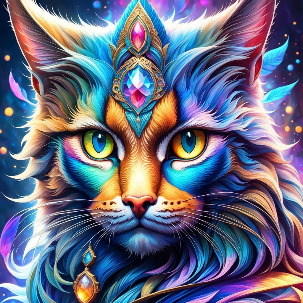 Majestic Cat Portrait in Detailed Fantasy Style
