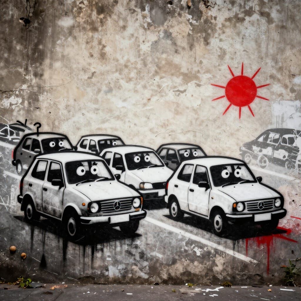 Whimsical Traffic Jam Street Art