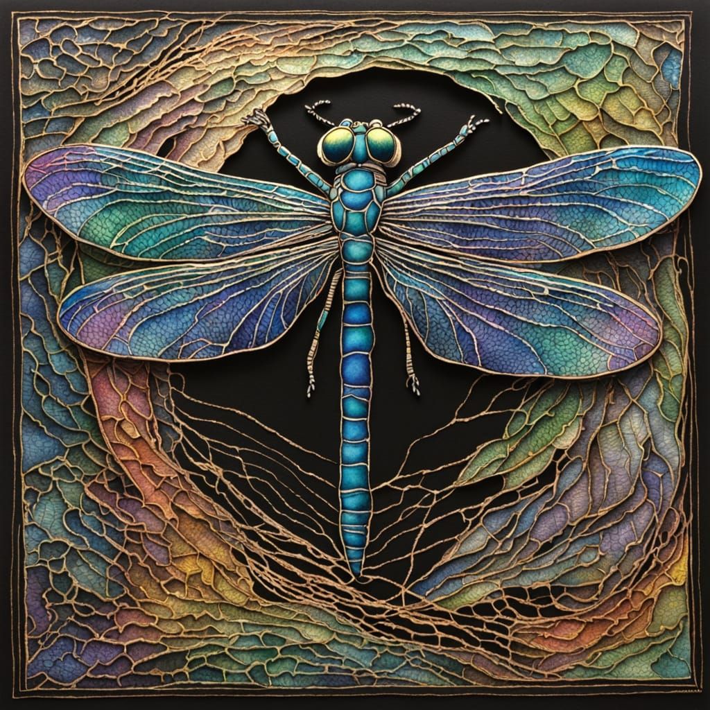 Iridescent Kintsugi Dragonfly Wings with Zentangle Art