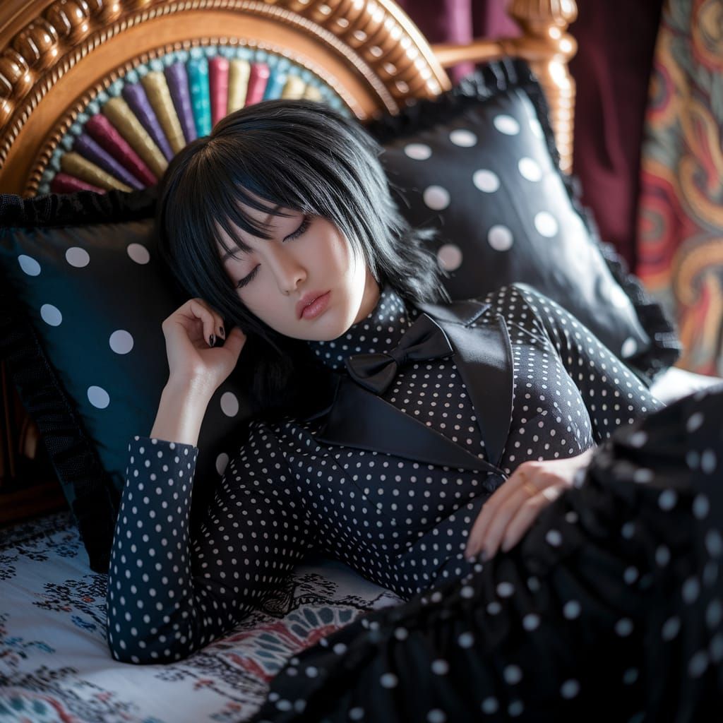 Polka Dot Dreamscape: Emo Scene in Natural Lighting