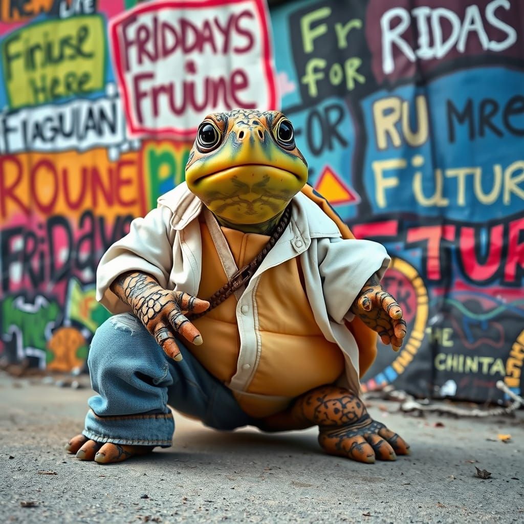 Hippie Turtle Protesting for the Environment