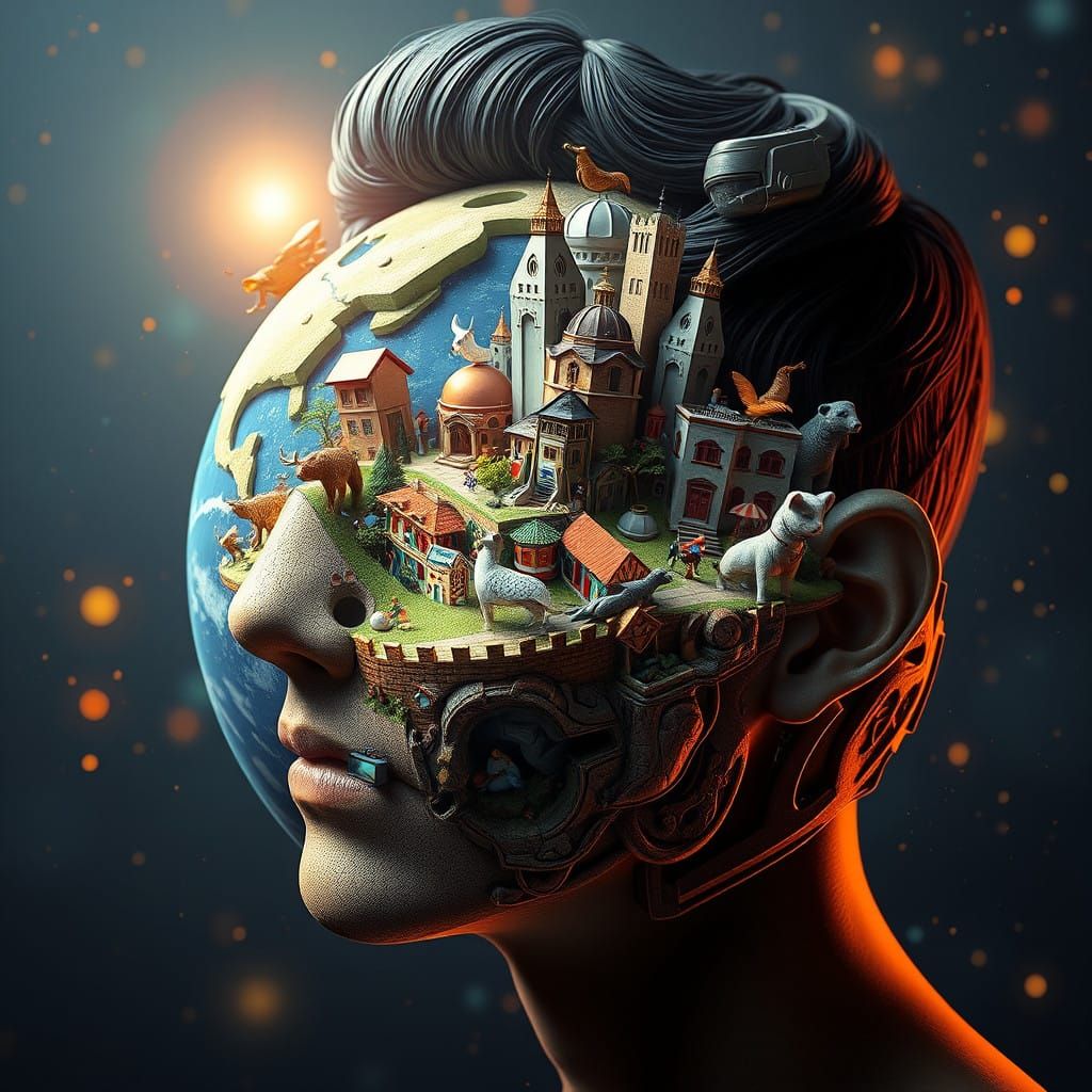 Futuristic Cityscape with Math-Infused Portraits