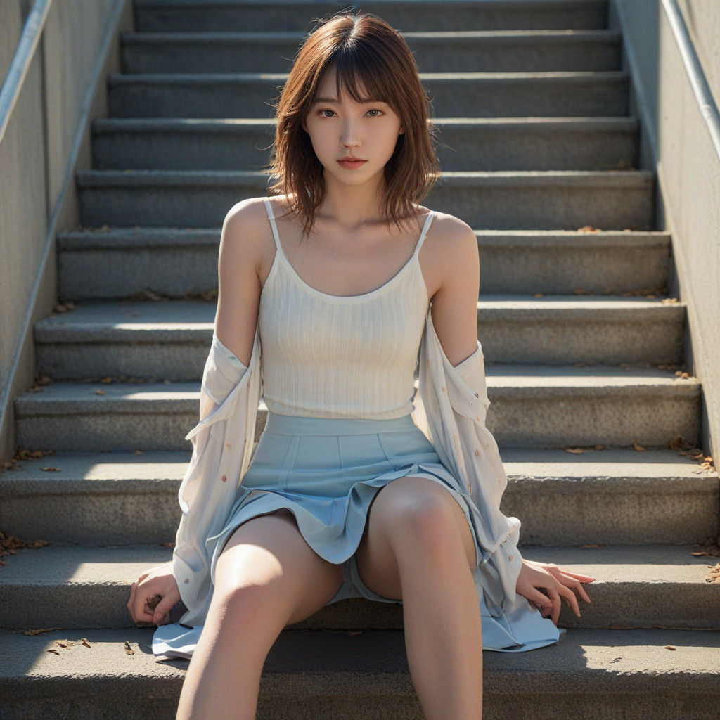 Japanese Actress in Anime-Inspired Scene, Exposed Knees in P...