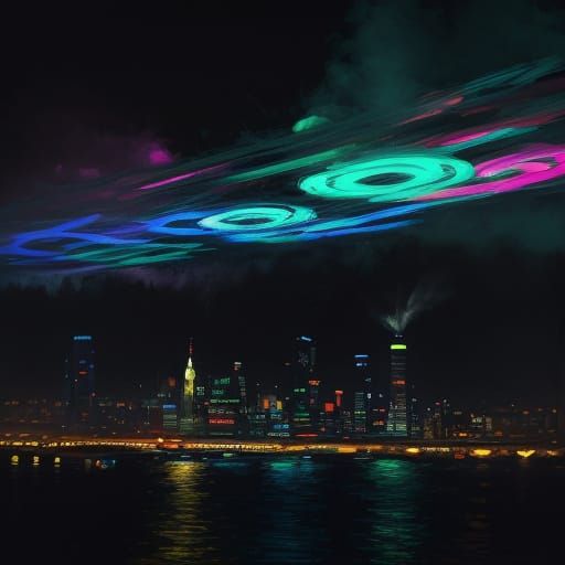 Vibrant Oil Painting of Coffee Among Neon Night Lights