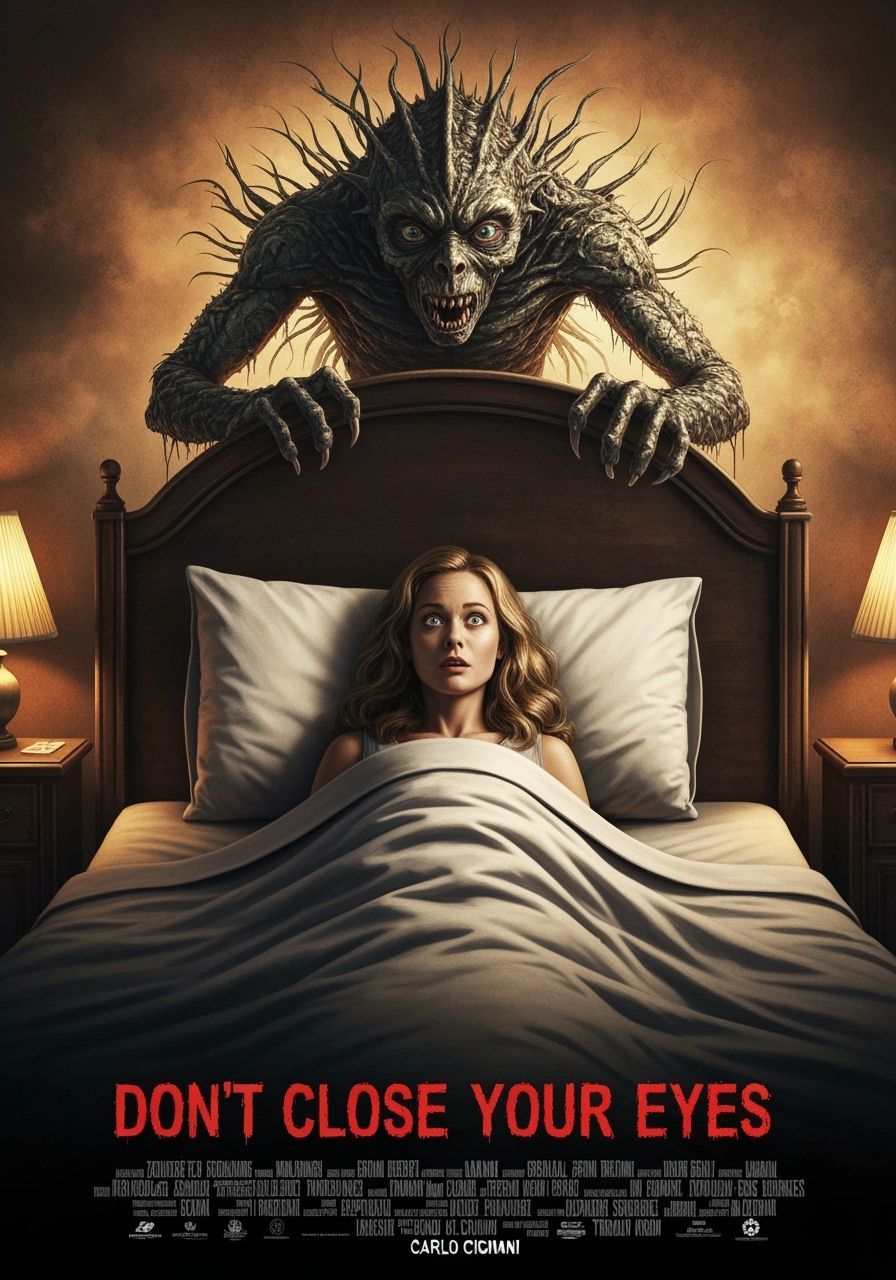 Terrifying Monster Movie Poster: Woman in Bed