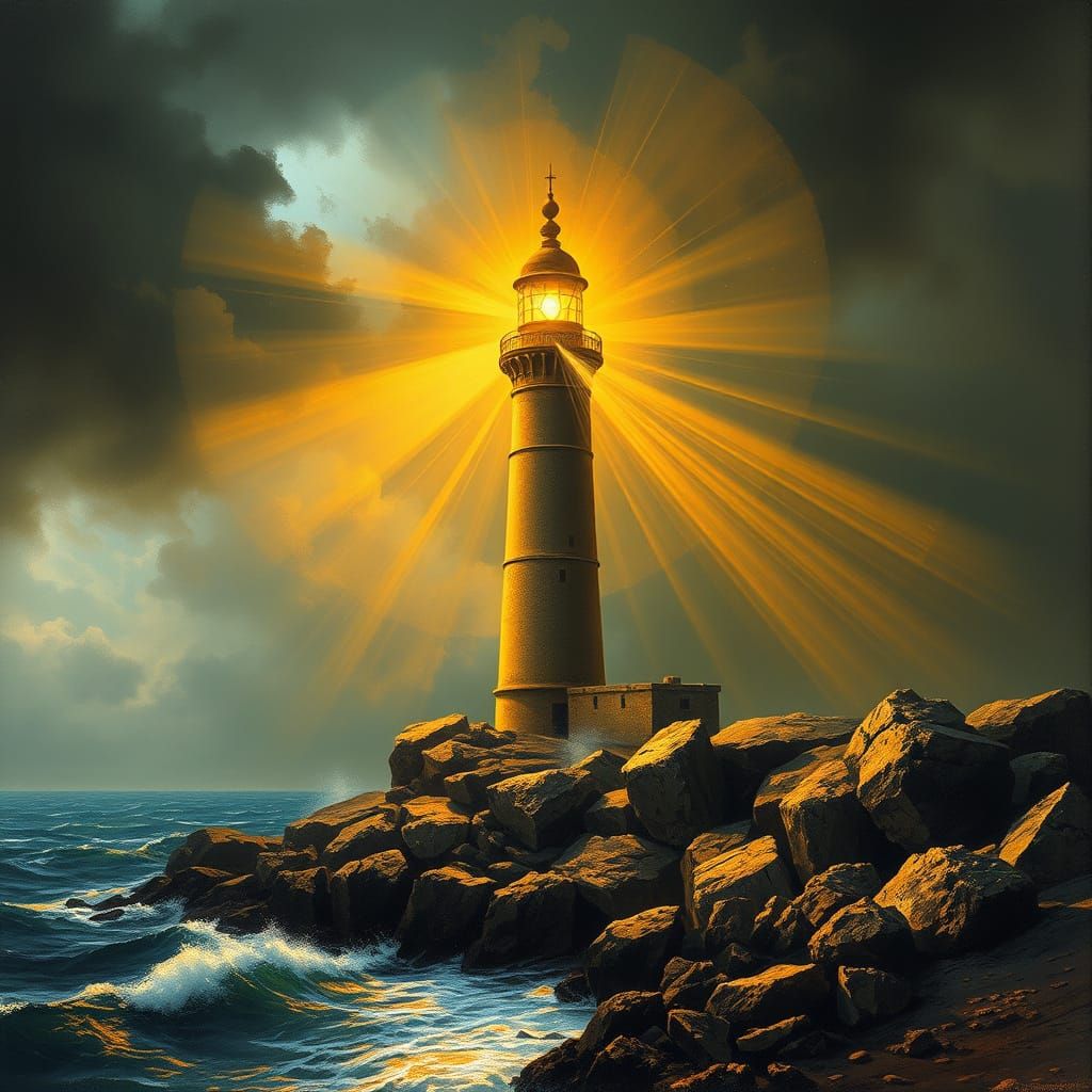 Ethereal Lighthouse in Golden Light