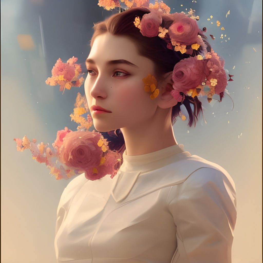 Hyperdetailed Robot Girl Portrait with Flowers