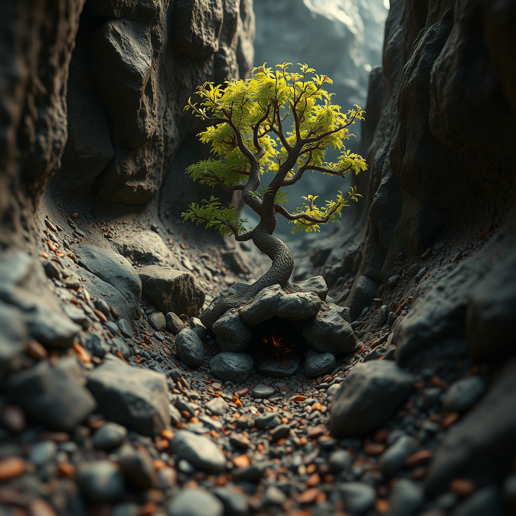 Unexpected Tree Growth: Macro View in Detailed Matte Paintin...