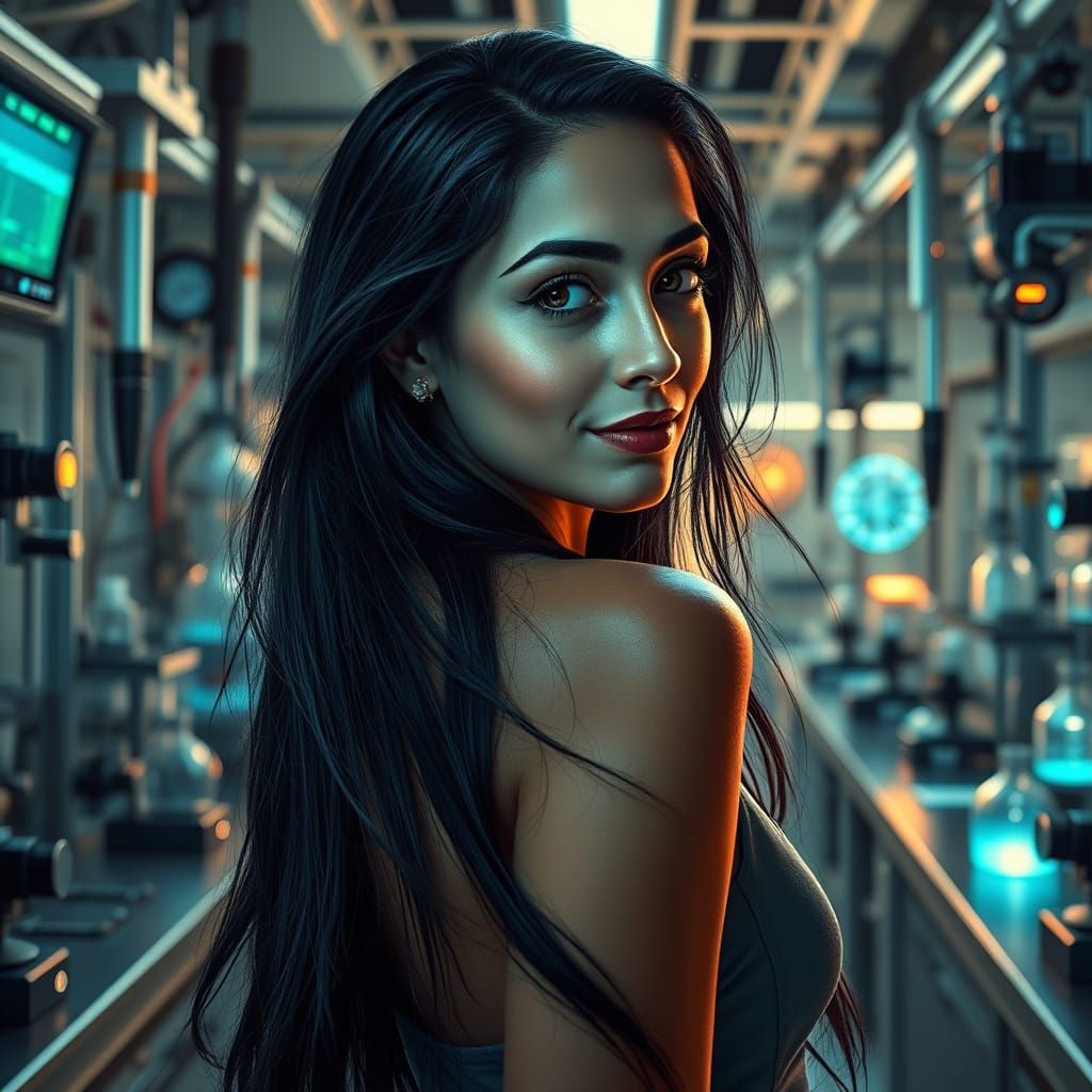 Futuristic Scientist Portrait in High-Tech Lab