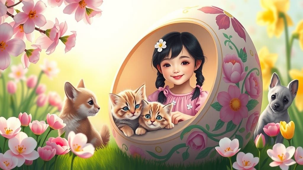 Whimsical Easter Egg Garden Scene in Pastel Hues