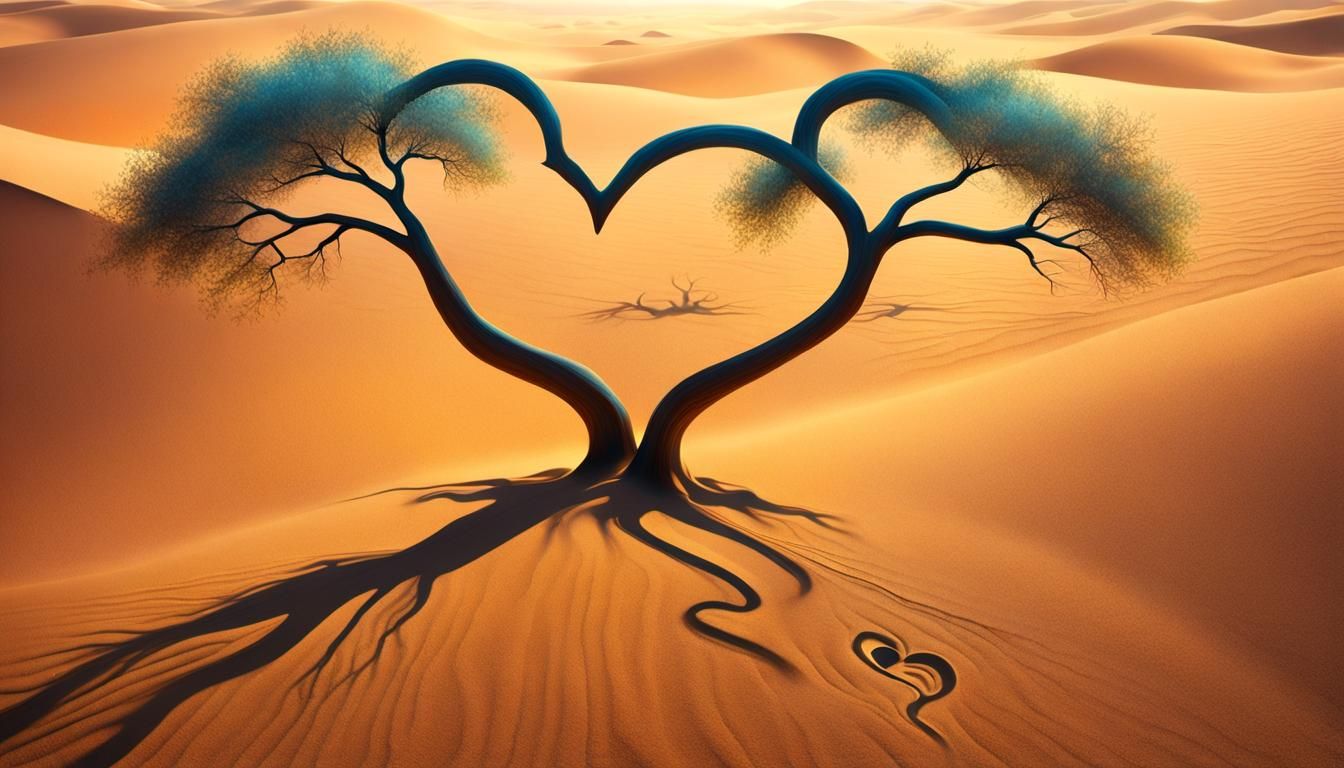 Surreal Hearts in Mystical Desert Landscape