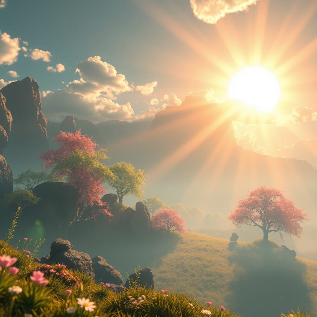 Anime-Inspired Landscape in Morning Sunlight, 8k Resolution