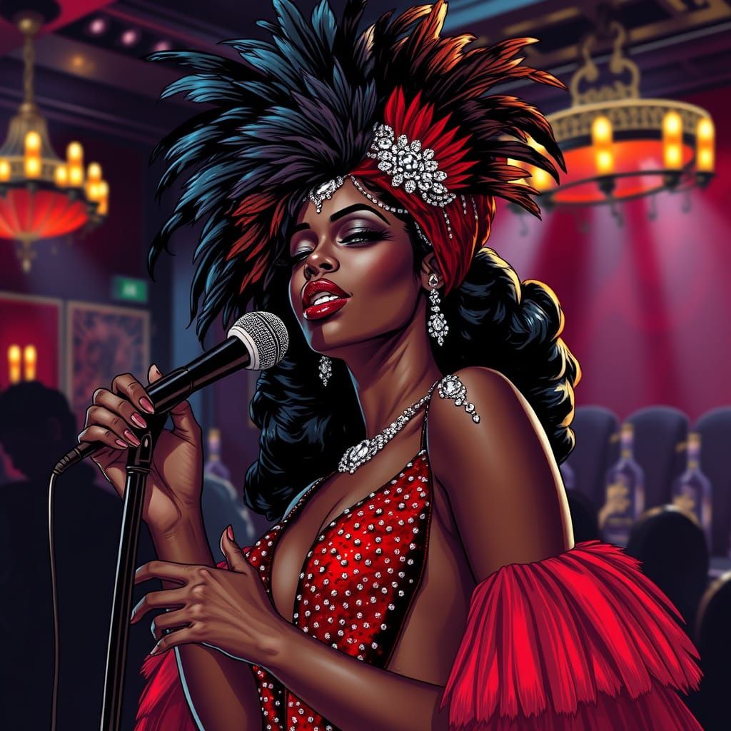 Glamorous Jazz Singer in Smoky Club, Comic Art
