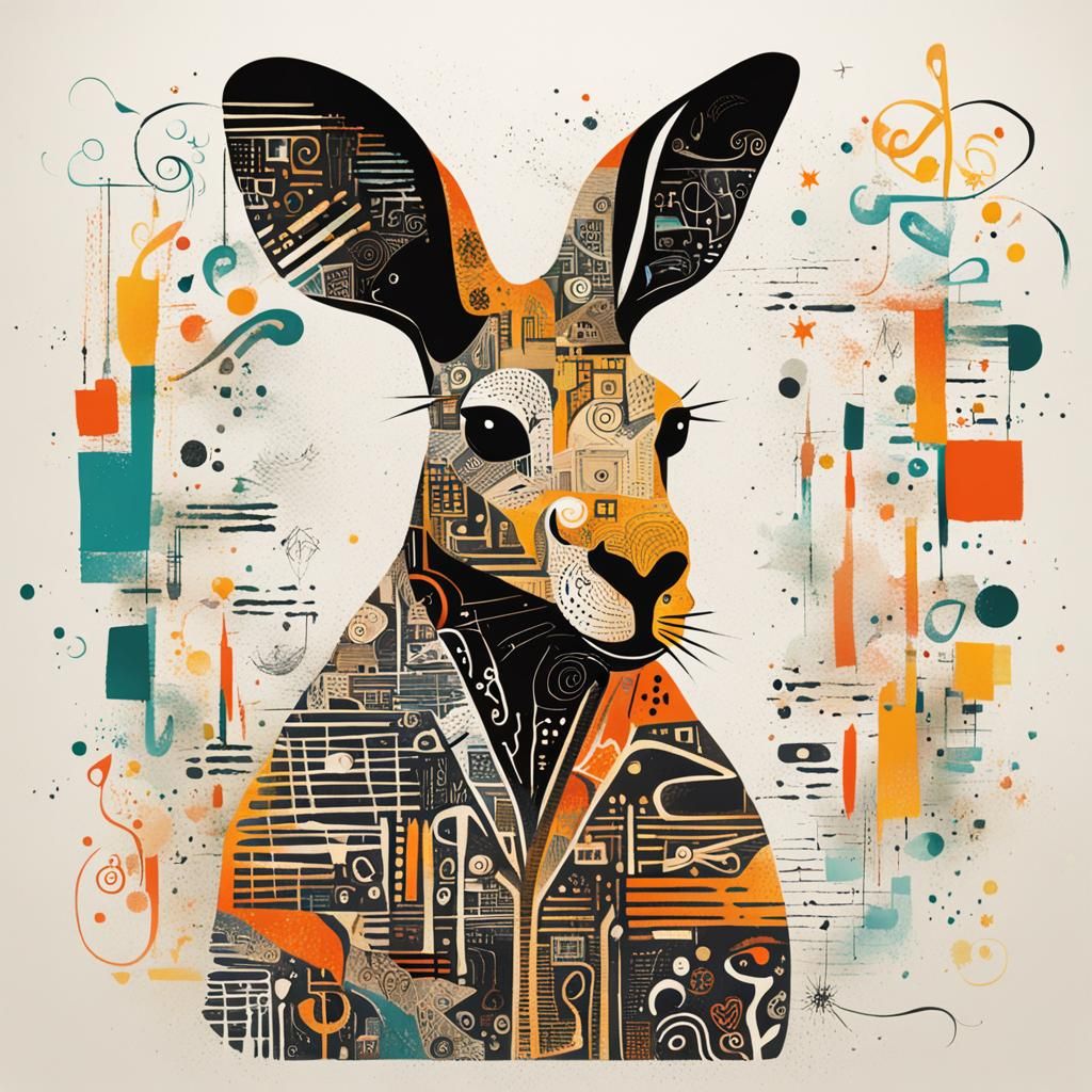 Symbolic Kangaroo with Asemic Typography