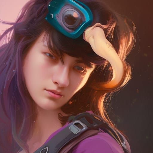 Girl with Cat Backpack: Hyperdetailed Portrait