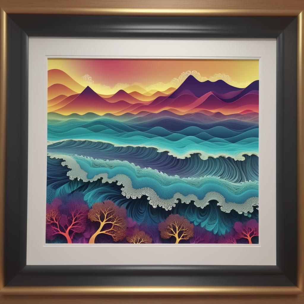 Electric Vibrant Landscape with Abstract Fractal Design