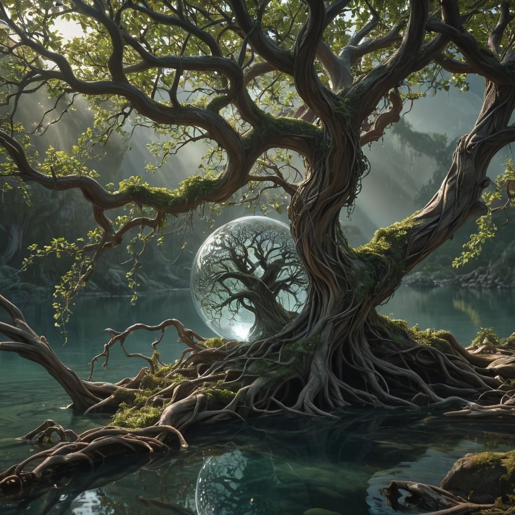 Giant Tree with Plasma Orb in Art Nouveau Style