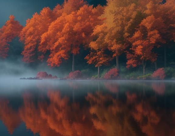 Autumn Sunrise Reflections on Pond: Digital Matte Painting