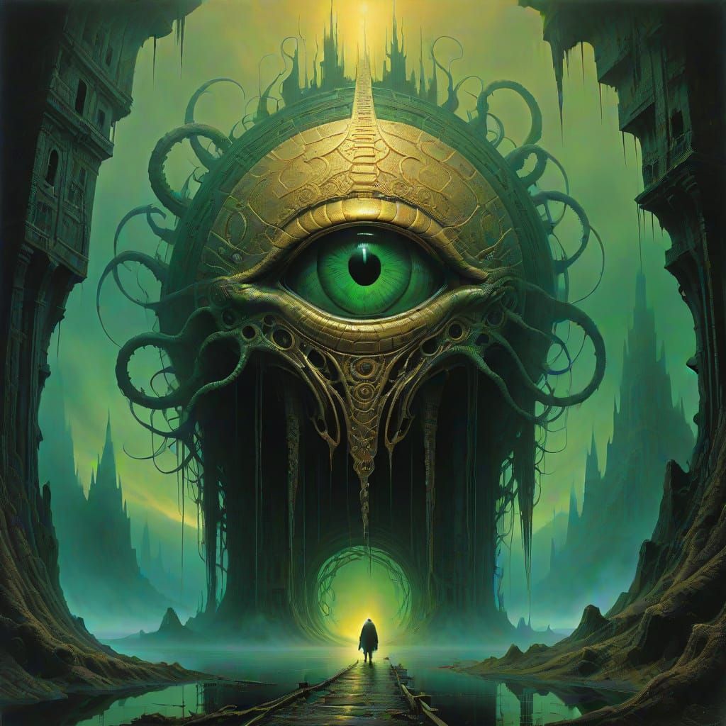 Ethereal Biomechanical Serpent's Eye in Dark Fantasy Art