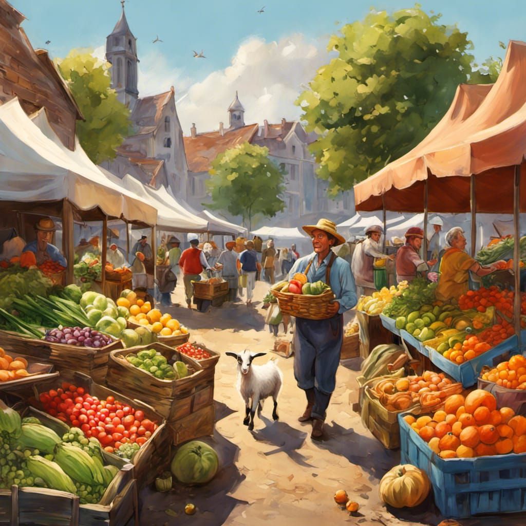 Farmers Market Scene in Whimsical Style