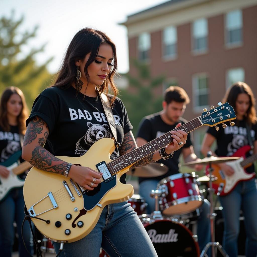 Native American Woman Plays Guitar in Punk Band