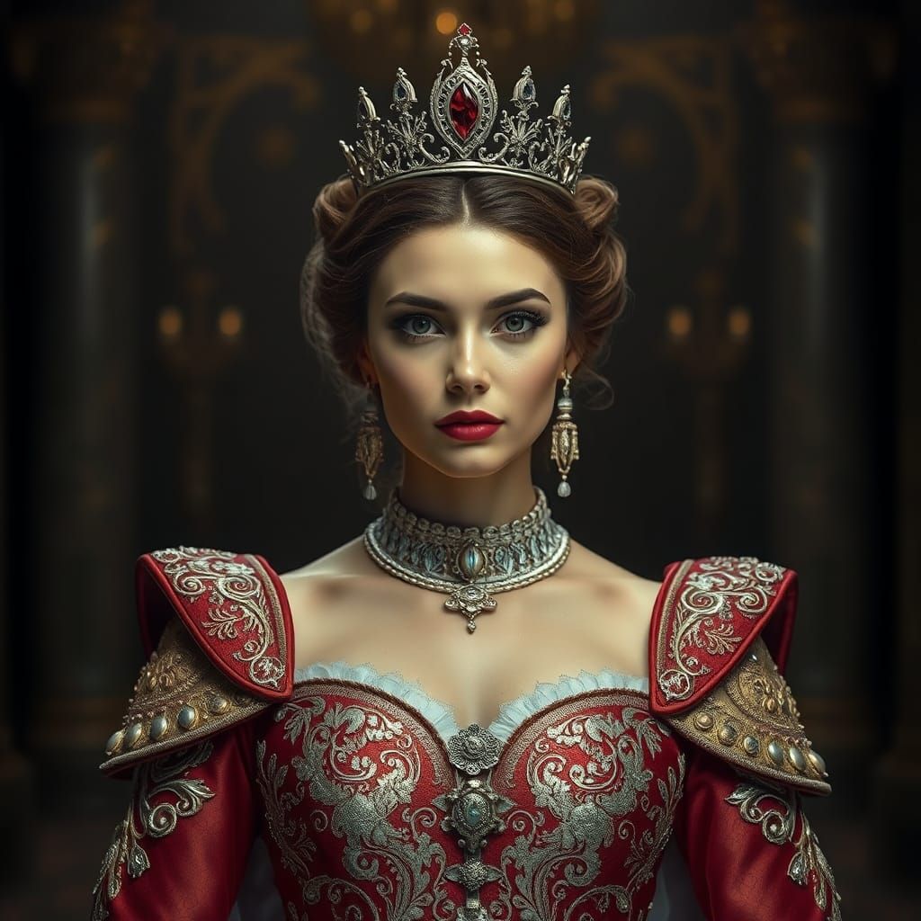 Regal Princess in Ornate Attire: Hyperrealistic Portrait