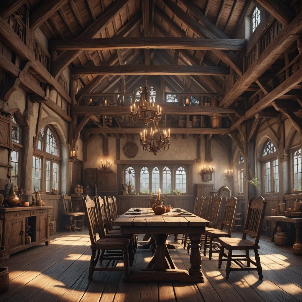 Cozy Medieval Room with Trestle Table