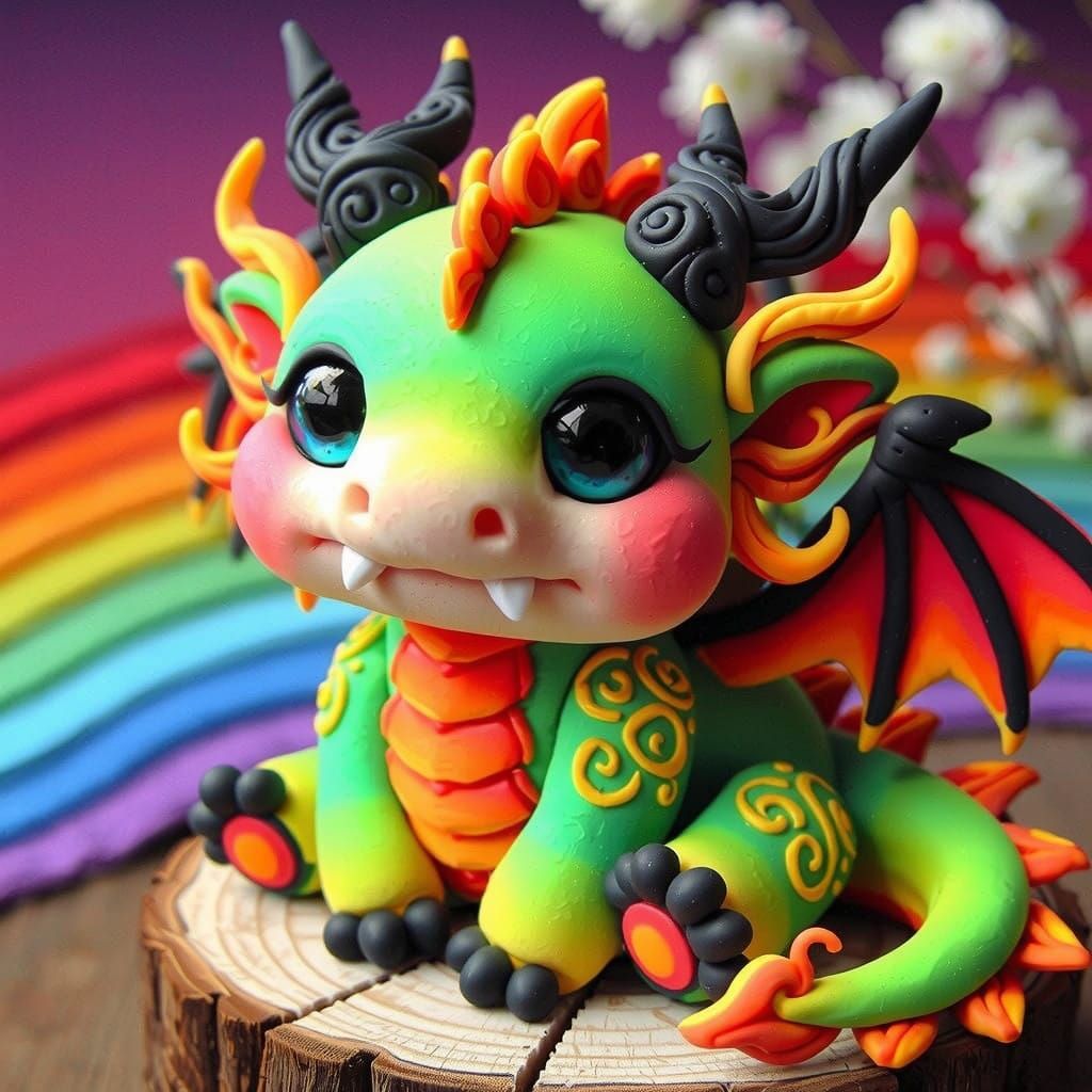 Chibi Polymer Clay Dragon Figurine