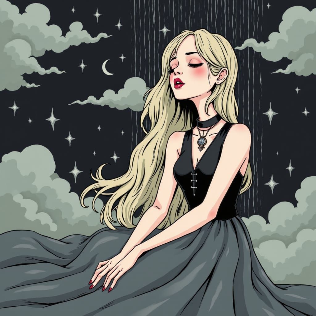 Melancholic Woman in a Dark, Ominous Storm