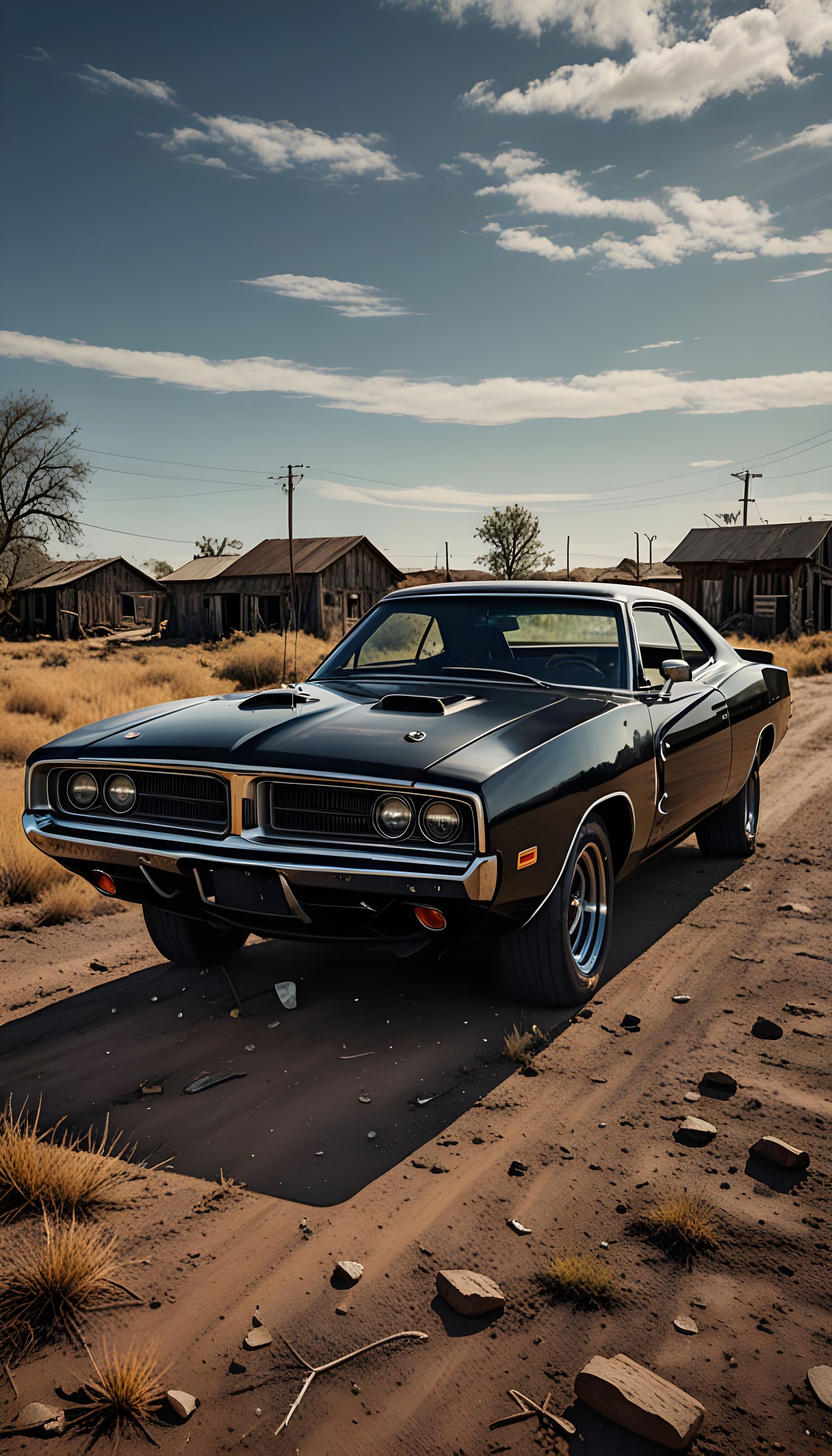 1971 Triple Black Dodge Charger with Chrome Reverse Wheels, vintage poster  or Glossy Photo