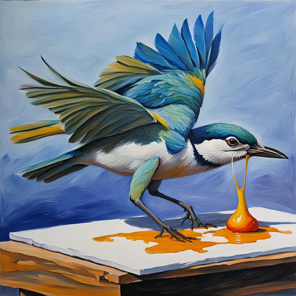 Bird Creates Abstract Expressionist Oil Painting