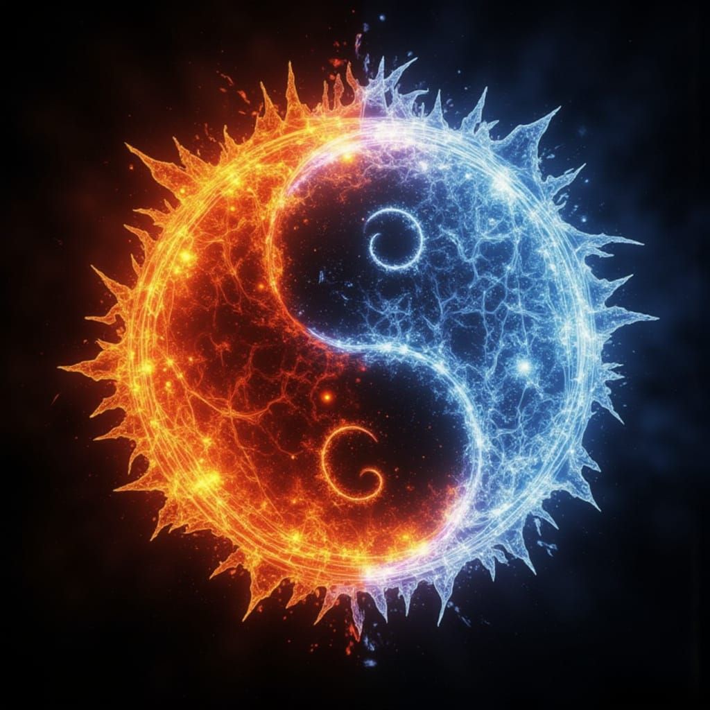 Yin Yang of Fire and Ice in Digital Painting Style